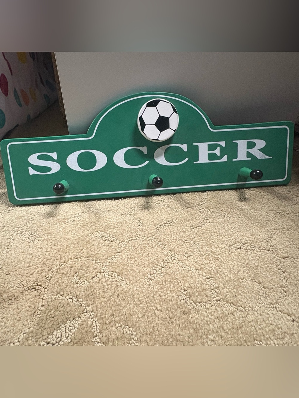 Green Soccer Wall Hook Rack - Sports Themed Home Wall Decor